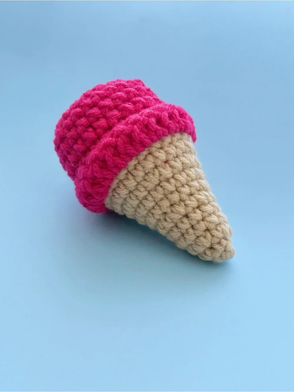 Handmade Fuchsia Pink Crochet Ice Cream Cone Keychain for Kids